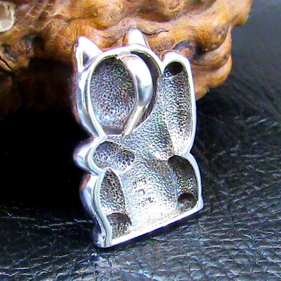 Solid 925 Sterling Silver Lucky Cat / Maneki Neko Slide Pendant Japanese Fortune - Picture 2 of 8